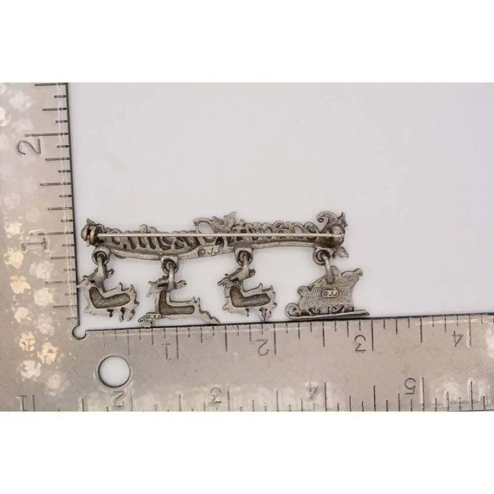 JJ Vintage Season Greetings Pin Brooch Christmas Reindeer Santa Signed NOS BinAQ